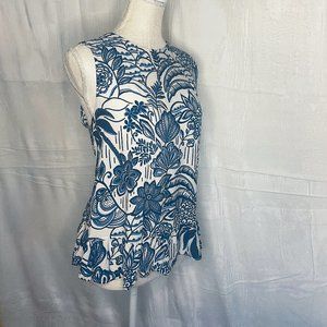 Vineyard Vines Tile Print Open Back  Ruffle Top in Botanical Blue